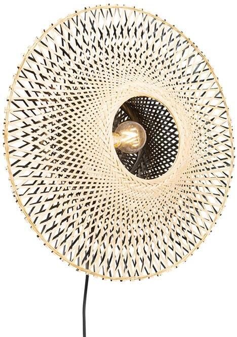 QAZQA Smart wandlamp bamboe 50 cm met stekker incl. Wifi A60 Rina