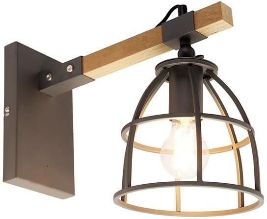 QAZQA Smart wandlamp donkergrijs met hout verstelbaar incl. Wifi A60