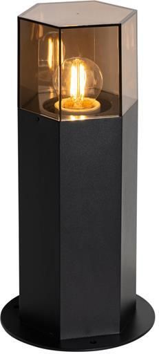 QAZQA Staande buitenlamp zwart met smoke kap zeshoek 30 cm Denmark