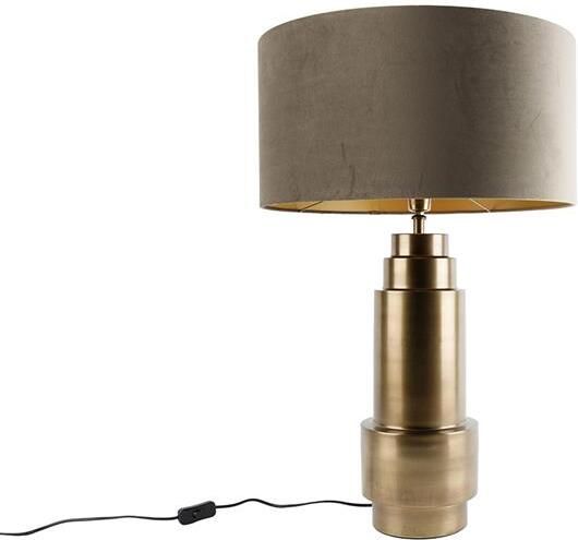 QAZQA Tafellamp brons velours kap taupe met goud 50 cm Bruut