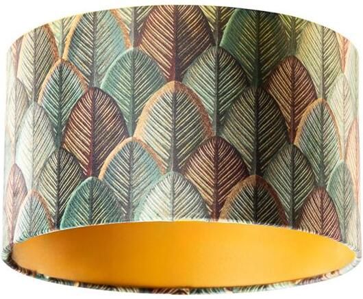 QAZQA Velours lampenkap blad dessin met gouden binnenkant 35|35|20