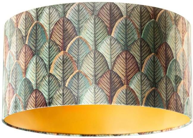 QAZQA Velours lampenkap blad dessin met gouden binnenkant 50|50|25