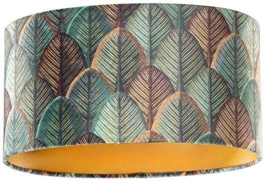 QAZQA Velours lampenkap blad dessin met gouden binnenkant ovaal