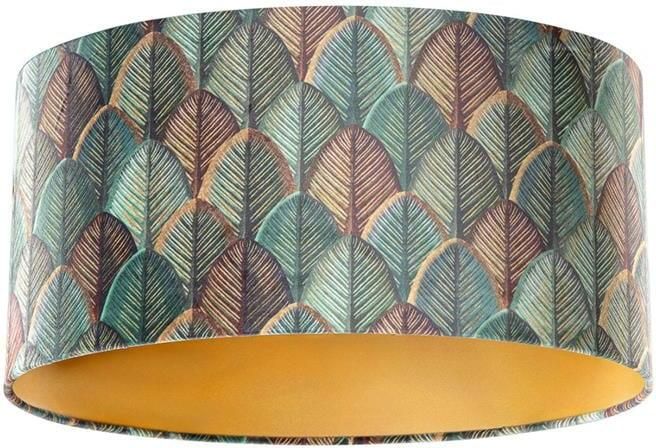 QAZQA Velours lampenkap blad dessin met gouden binnenkant ovaal