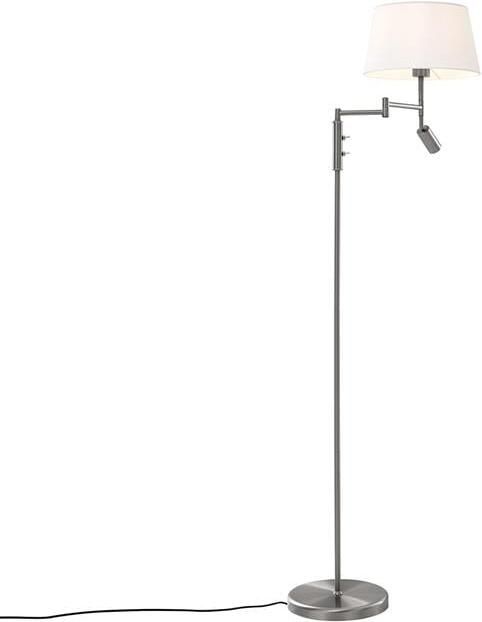 QAZQA Vloerlamp staal met witte kap en verstelbare leeslamp Ladas