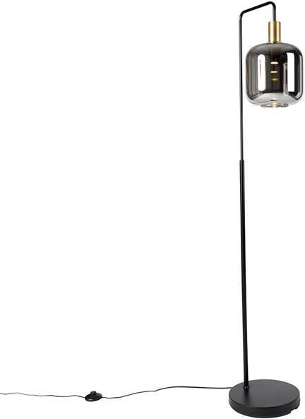 QAZQA Vloerlamp zwart met goud en smoke glas incl. PUCC Zuzanna