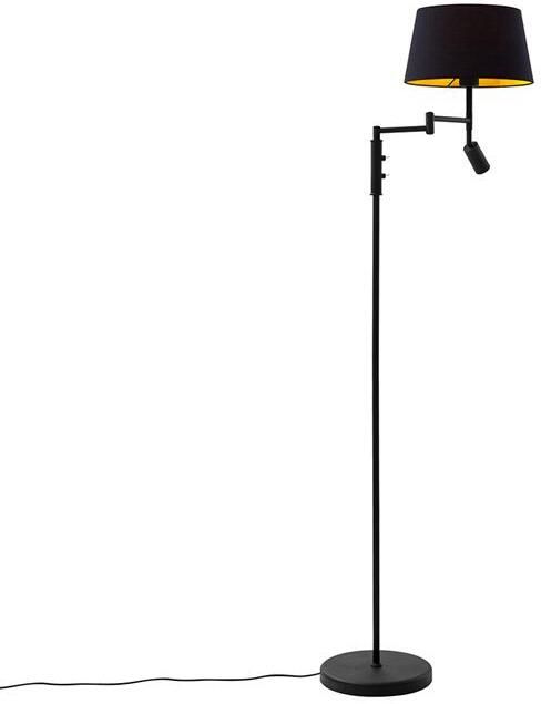 QAZQA Vloerlamp zwart met zwarte kap en verstelbare leeslamp Ladas