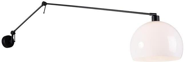 QAZQA Wandlamp zwart met kap wit 30 cm verstelbaar Blitz