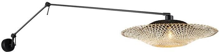 QAZQA Wandlamp zwart met rotan kap 50 cm verstelbaar Blitz