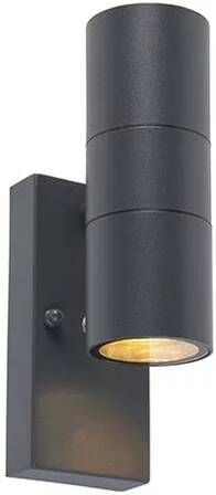 QAZQA Buiten wandlamp donkergrijs 2-lichts met schemersensor Duo - Foto 1