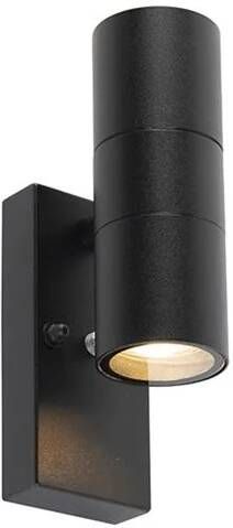 QAZQA Buiten wandlamp zwart 2-lichts IP44 met schemersensor Duo - Foto 1