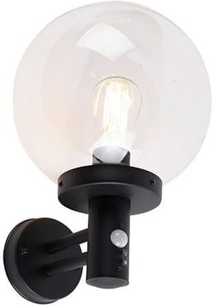 QAZQA Buiten wandlamp zwart met helder glas incl. bewegingsmelder - Foto 1