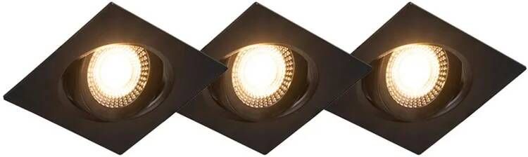QAZQA Set van 3 inbouwspots zwart incl. LED 3-staps dimbaar Miu