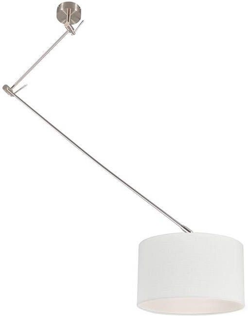 QAZQA Smart hanglamp staal met kap wit 35 cm incl. Wifi A60 Blitz
