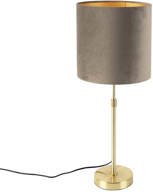 QAZQA Smart tafellamp goud met velours kap taupe 25 cm incl. Wifi A60 - Foto 1