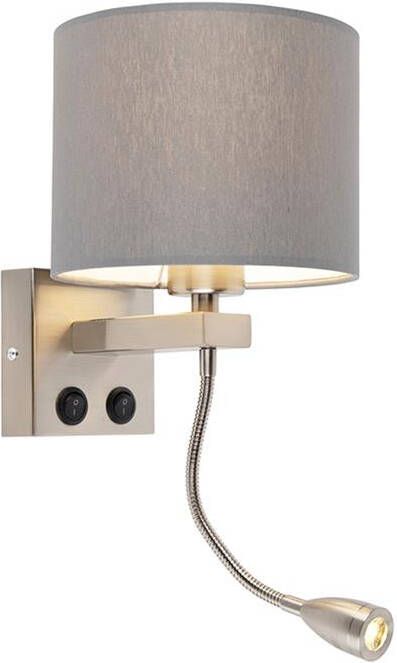 QAZQA Smart wandlamp staal met grijze kap incl. Wifi A60 Brescia - Foto 1