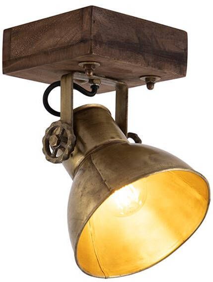 QAZQA Industriële plafondspot brons met hout 18 cm Mangoes