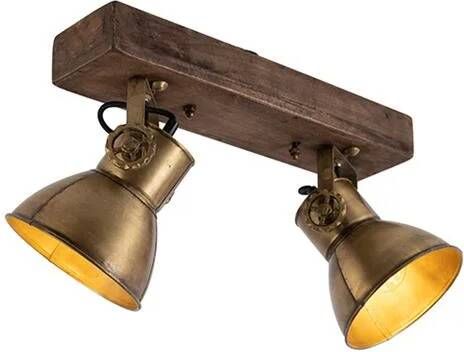 QAZQA Plafondlamp brons 2-lichts met hout Mangoes
