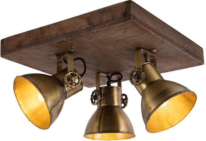 QAZQA Plafondlamp brons met hout 3-lichts Mangoes