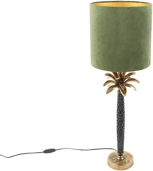 QAZQA Art deco tafellamp met velours kap groen 25 cm Areka