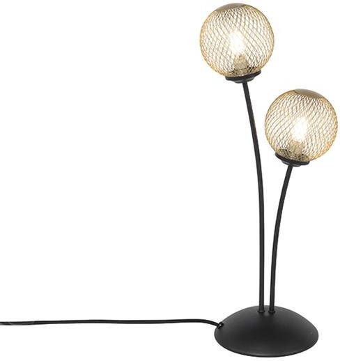 QAZQA Moderne tafellamp zwart met goud 2-lichts Athens Wire