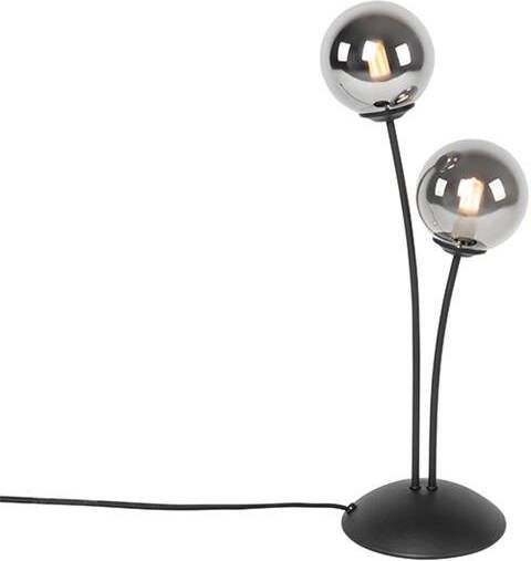QAZQA Moderne tafellamp zwart 2-lichts met smoke glas Athens