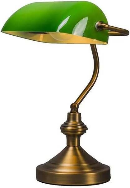 QAZQA Klassieke tafellamp|notarislamp brons met groen glas Banker - Foto 1