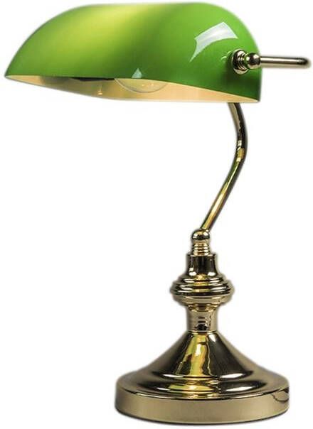 QAZQA Klassieke tafellamp|notarislamp messing met groen glas Banker - Foto 1