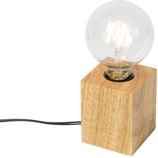 QAZQA Landelijke tafellamp hout naturel Bloc