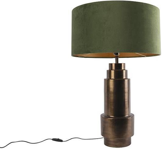 QAZQA Art deco tafellamp brons velours kap groen met goud 50 cm - Foto 1