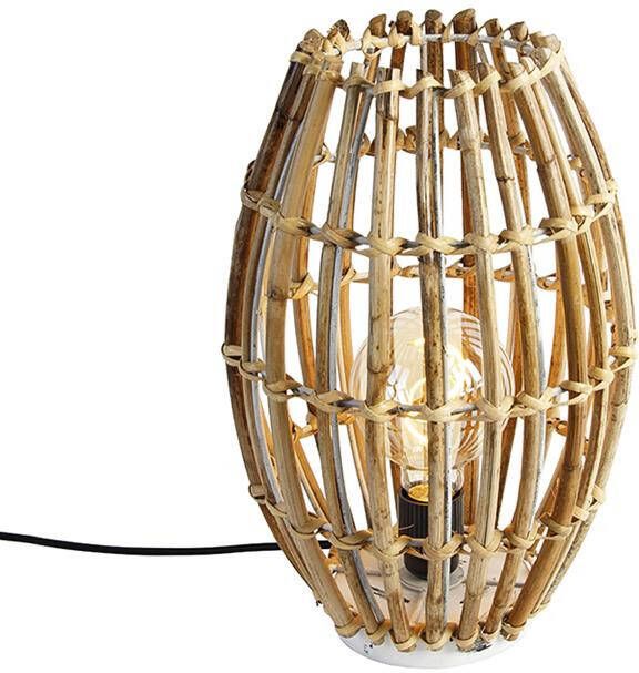QAZQA Landelijke tafellamp bamboe met wit Canna Capsule