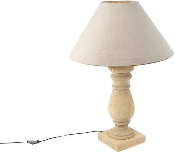 QAZQA Landelijke tafellamp met velours kap taupe 50 cm Catnip