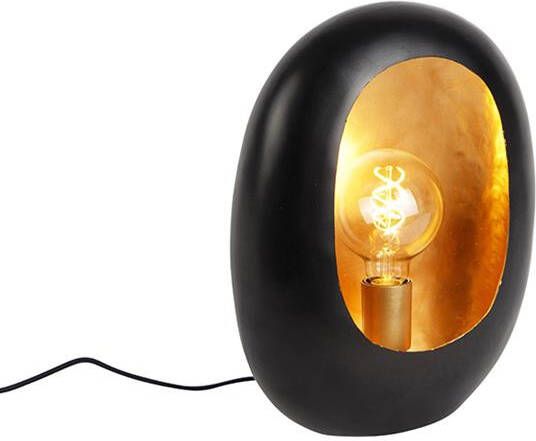 QAZQA Design tafellamp zwart met gouden binnenkant 36 cm Cova