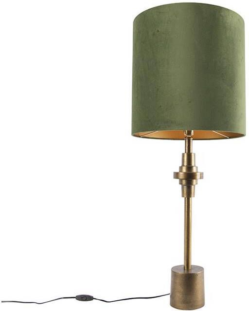 QAZQA Tafellamp brons velours kap groen 40 cm Diverso - Foto 1