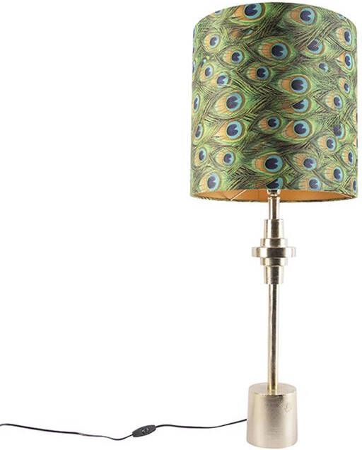 QAZQA Art Deco tafellamp goud velours kap pauw dessin 40 cm Diverso - Foto 1