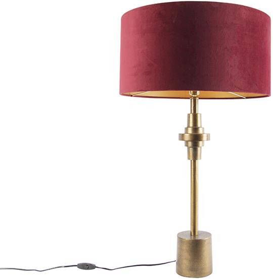 QAZQA Art Deco tafellamp brons velours kap rood 50 cm Diverso - Foto 1