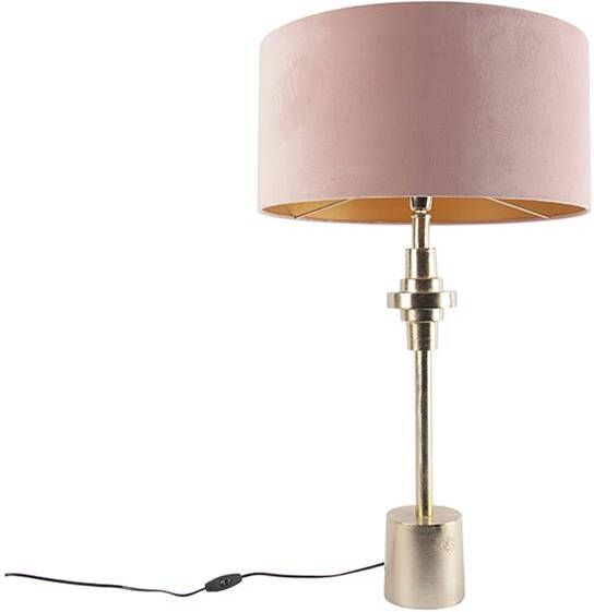 QAZQA Art Deco tafellamp goud velours kap roze 50 cm Diverso - Foto 1