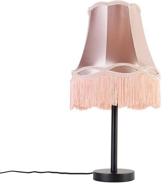 QAZQA Klassieke tafellamp zwart met granny kap roze 30 cm Simplo - Foto 1