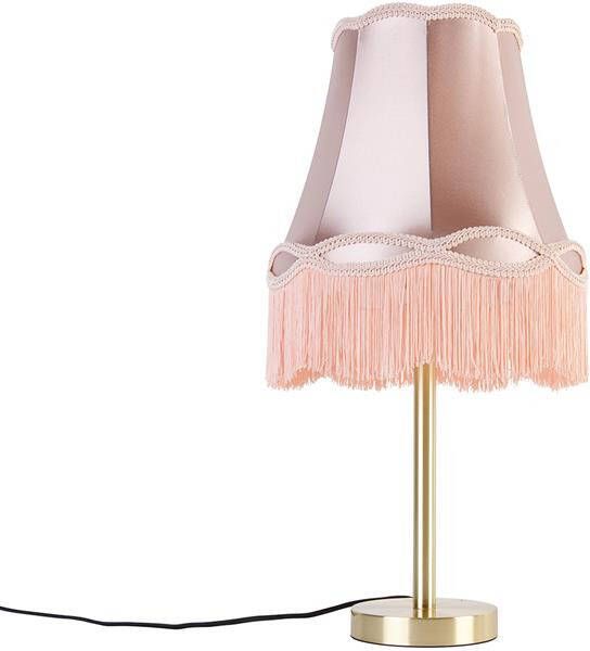 QAZQA Klassieke tafellamp messing met granny kap roze 30 cm Simplo - Foto 1