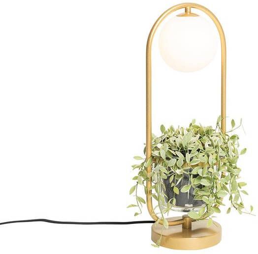 QAZQA Art deco tafellamp goud met wit glas Isabella