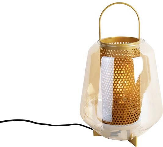 QAZQA Art deco tafellamp goud met amber glas 23 cm Kevin - Foto 1