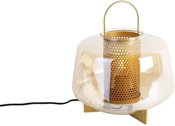 QAZQA Art deco tafellamp goud met amber glas 30 cm Kevin - Foto 1
