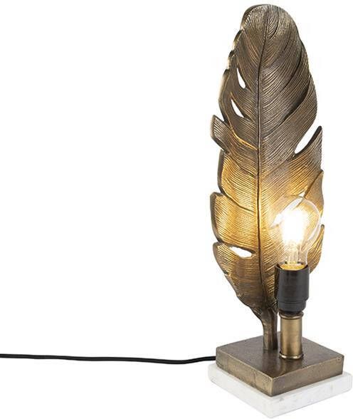 QAZQA Art Deco tafellamp brons met marmeren voet Leaf - Foto 1