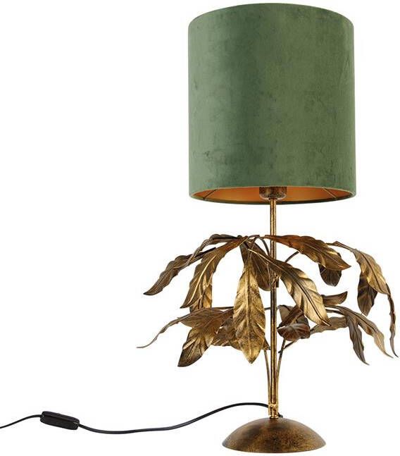 QAZQA Vintage tafellamp antiek goud met groene kap Linden