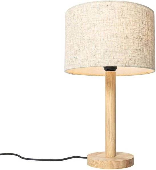 QAZQA Landelijke tafellamp hout met linnen kap beige 25 cm Mels - Foto 1