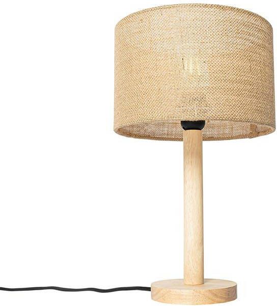 QAZQA Landelijke tafellamp hout met linnen kap naturel 25 cm Mels - Foto 1