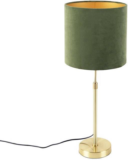 QAZQA Tafellamp goud|messing met velours kap groen 25 cm Parte