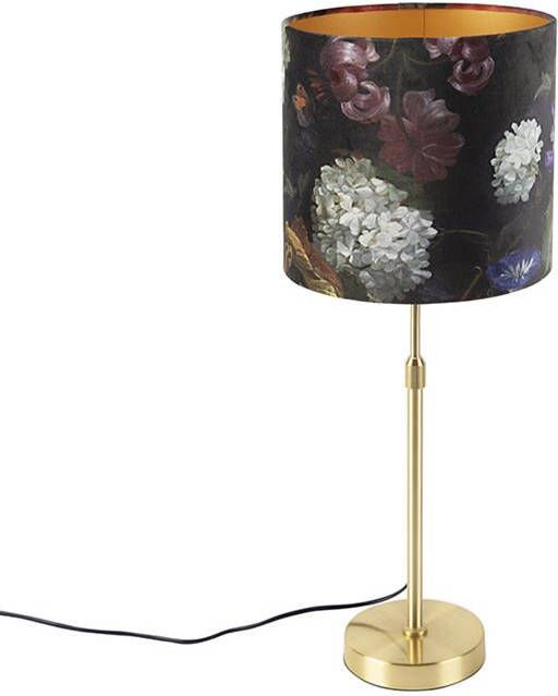 QAZQA Tafellamp goud|messing met velours kap bloemen 25 cm Parte