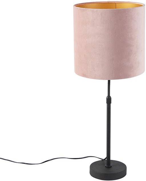 QAZQA Tafellamp zwart met velours kap roze met goud 25 cm Parte