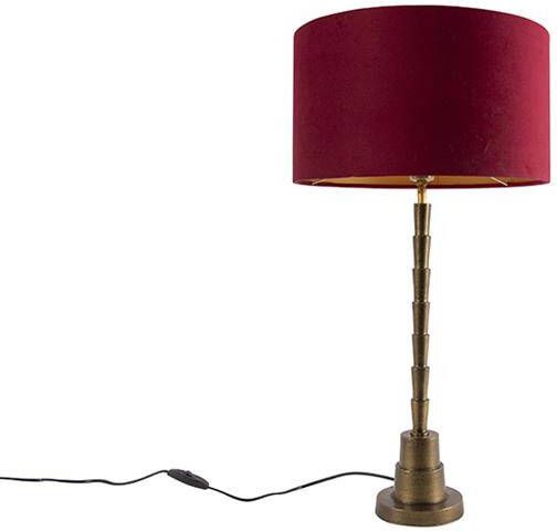 QAZQA Art Deco tafellamp brons velours kap rood 35 cm Pisos - Foto 1